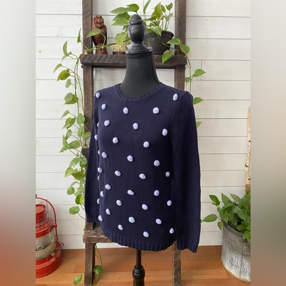 Talbots: Blue Pom Pom Knit Sweater - Picture 5 of 17